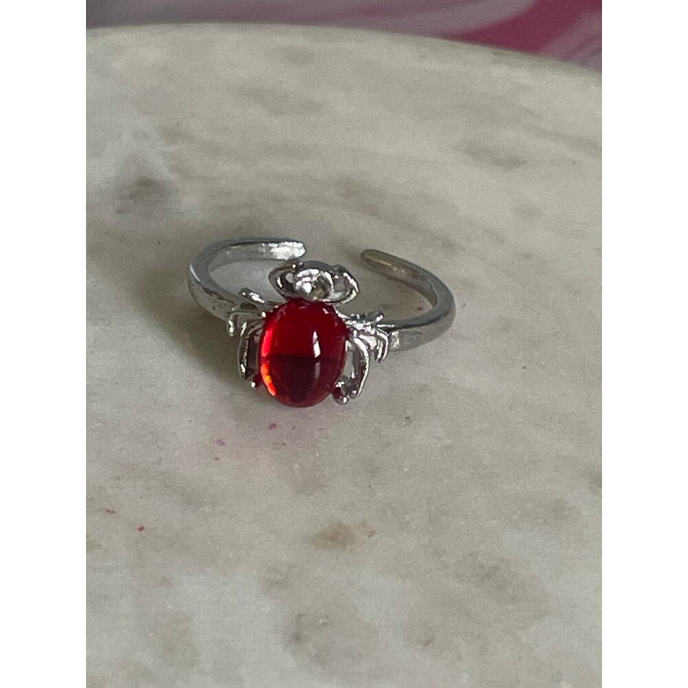 Butterfly-Shape Red Enamel Silver Tone ring - Women Jewelry adjustable